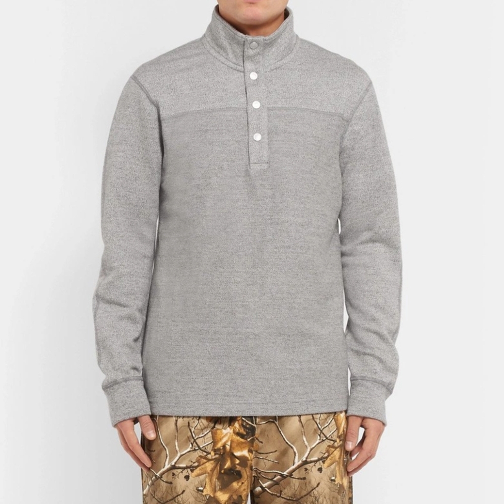 Reigning Champ Mélange Loopback 1/2 Half-Placket Snap Button Heathered Grey M - Picture 2 of 14